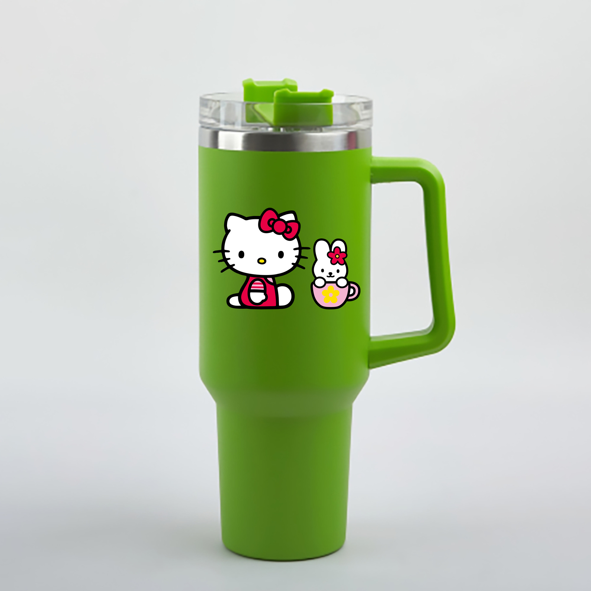 （画像用） Hello Kitty ハローキティ 1200mL車用タンブラー - クリスタルステッカー（プラスチックストロー付き）